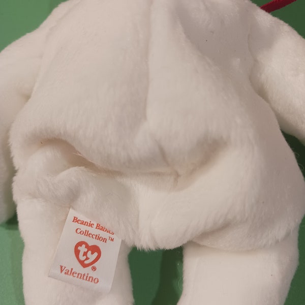 TY Beanie Babies Valentino The White Bear with Red Heart on Chest, Wrong Format On Hangtag, No Stamp Or Star On Tush Tag