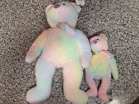 Ty Beanie Babies And Buddies Groovy The Nappy Pastel Rainbow colored Super Soft Plushy  Bear  2pc. Set