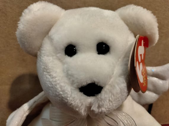 Ty Beanie Babies Herald The White Angel Bear With Speckled White And Silver Wings And Black Nose