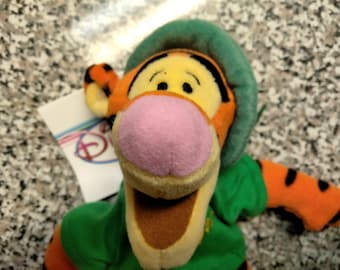 The Disney Store&#39;s O&#39;Tigger, Tigger The Irish beanie bag plushie Colorful Tiger In St. Patrick&#39;s Outfit With Green Irish Hat