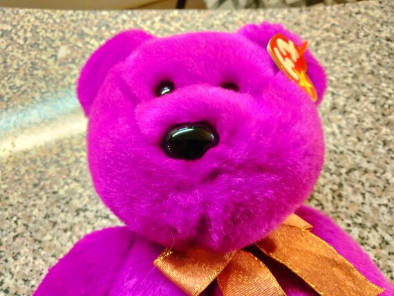 Ty Beanie Buddies Millennium The Purple Bear With Ribbon