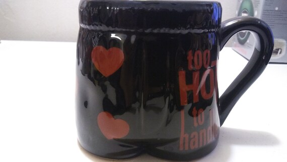 Too Hot To Hold Novelty Coffee Mug Black with Hearts