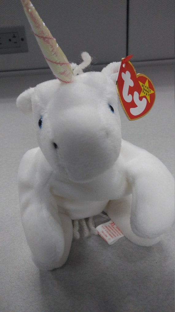 Ty Beanie Babies Mystic the white Unicorn w/iridescent horn and YARN mane