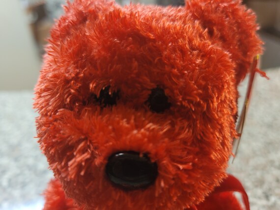 Ty Beanie Babies SIZZLE The Romantic Valentine's Day Red Plushy Soft Bear With Red Ribbon Around Neck