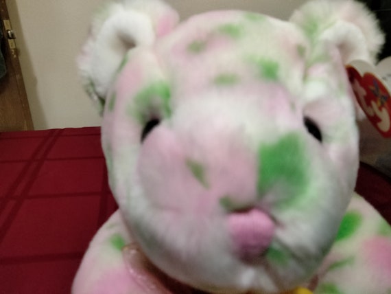 Ty Beanie Buddies Super Plushy BLOOM The Colorful Bear Holding Yellow And Pink Flower