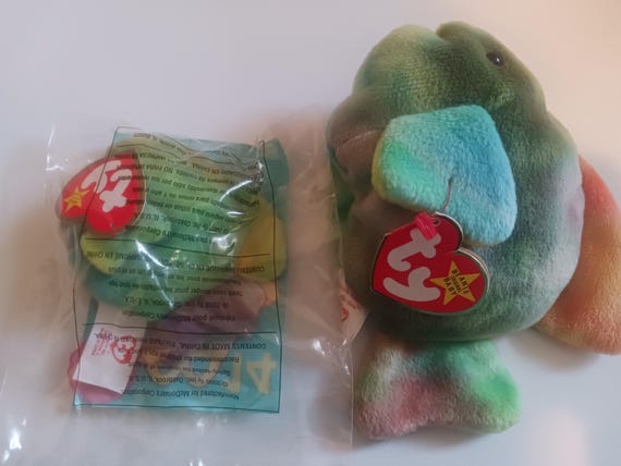 Ty Beanie Babies and McDonald's Teenies Coral The Colorful Tye-Dyed Fish(Slight Bend In Beanie Baby hangtag