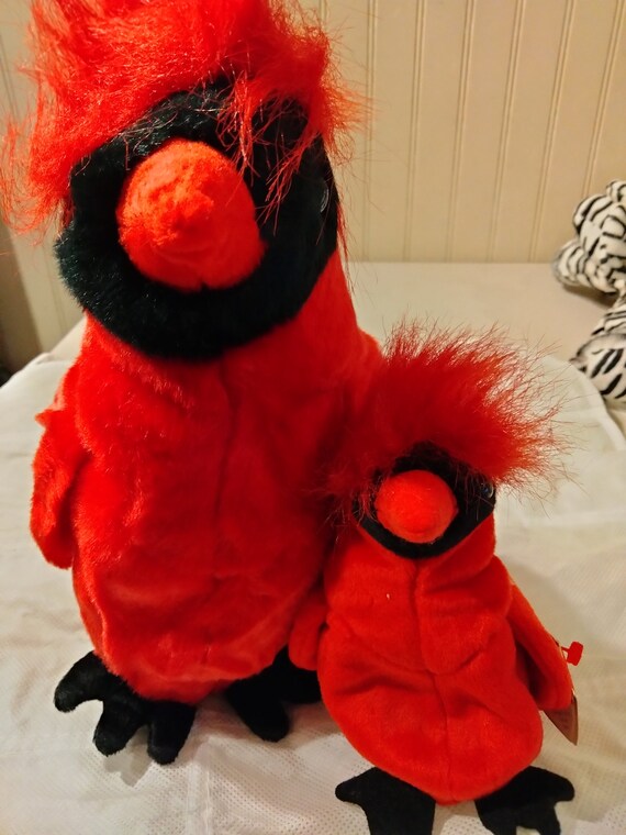 TY Beanie Babies and Buddies Mac the Red Cardinal With Fuzzy "Hair"