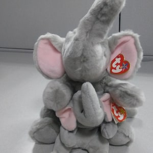 Ty beanie babies and beanie buddies Righty the gray stuffed animal Elephant 2 piece MINT set, MWMT