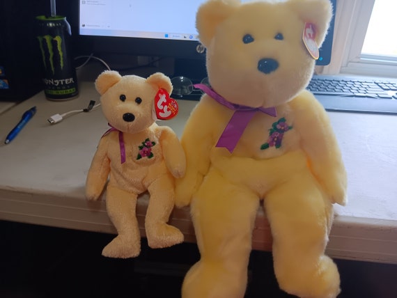 Ty Beanie Babies And Buddies Mother The Yellow Bear With Flowers On Chest, 2 piece Set