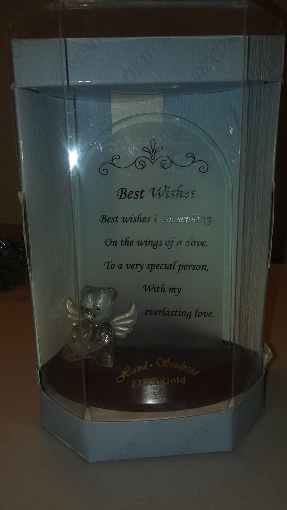 Best Wishes Hand Sculpted Decorative Loving Sculpture With Bear Holding Dove