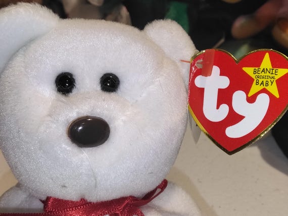 TY Beanie Babies Valentino The Valentine's Day White Bear With Hangtag Errors "Origiinal" And "Suface"; P.E. Pellets, MWMTs.