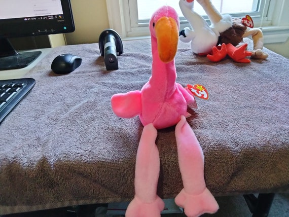 Ty Beanie Babies PINKY The Pink Flamingo With Orange Beak MWMTs, Ships Today!