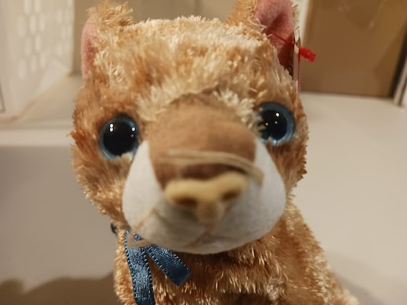 Ty Beanie Babies Mattie the Gold Colored Kitty Cat With Blue Bow