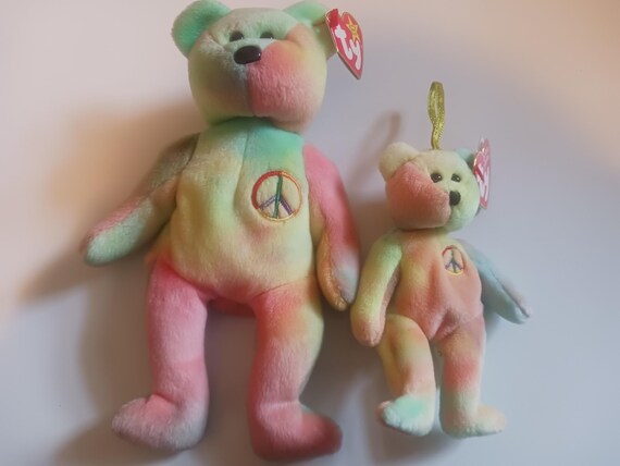 Ty Beanie Babies and Jingle Beanies Peace The Colorful Bear 2 pc. Set; Beanie Baby