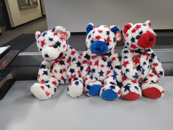 3 Bear Beanie Buddies Red, White and Blue Set (Red White and Blue) (From the Beanie Babies/Buddies  Collection)