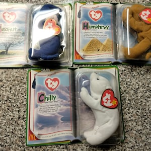 Ty McDonald's Teenies Chilly, Humphrey y Peanut 3 piezas. Trío de leyendas en embalaje de cartón original (Happy Meal Beanie Babies Teenies)