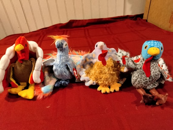 Ty Beanie Babies Gobbles, Flashy, Tommy and Lurkey 4 pc. Thanksgiving Turkey Holiday Set