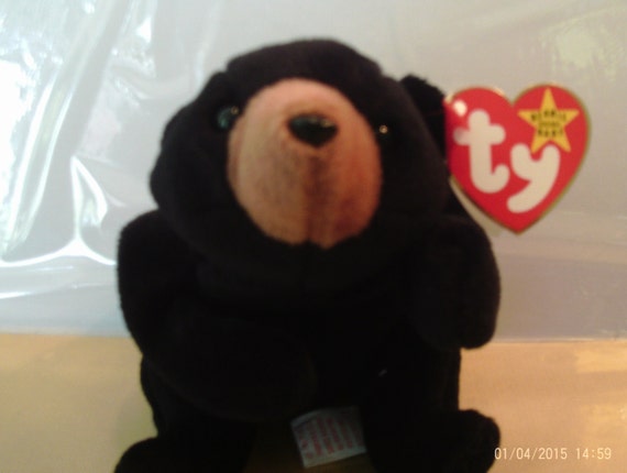 T.Y. Beanie Babies Blackie The Black bear, double tush tag, PVC pellets