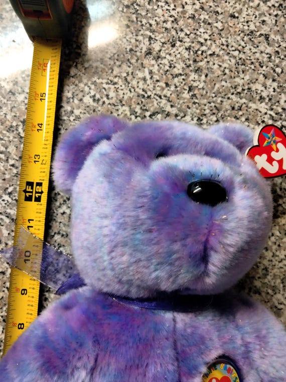 Ty Beanie Buddies Clubby IV Dark Rainbow Colored Speckly Bear With BBOC Official Ty Club Button On Chest, MWMTs