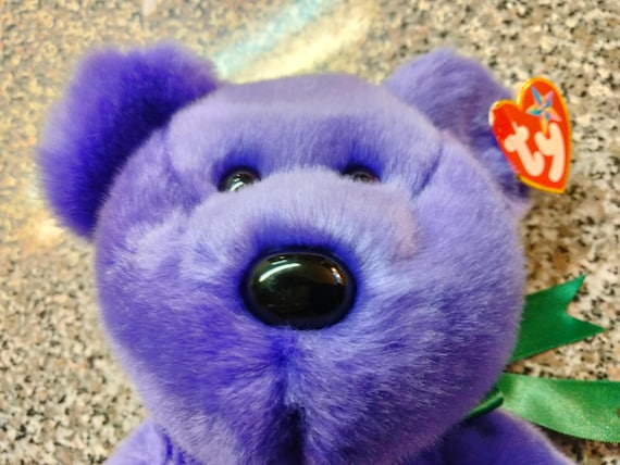 Ty Beanie Buddies Employee The Purple Bear With Green Ribbon
