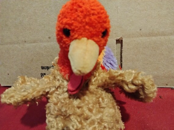 Ty Beanie Babies Stuffings The Thanksgiving Day Soft Plushy Turkey With Colorful Tail Feather Beanie Baby Of The Month Button on Left Rear