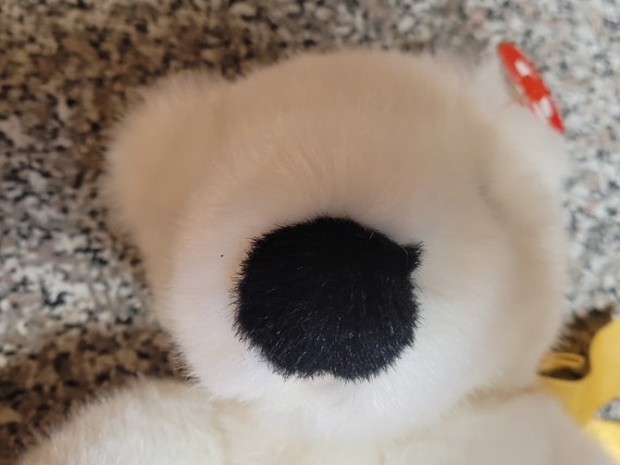 Ty Beanie Buddies Romeo The White Bear Holding Heart, Gold 'I Love You' Ribbon Around His Neck
