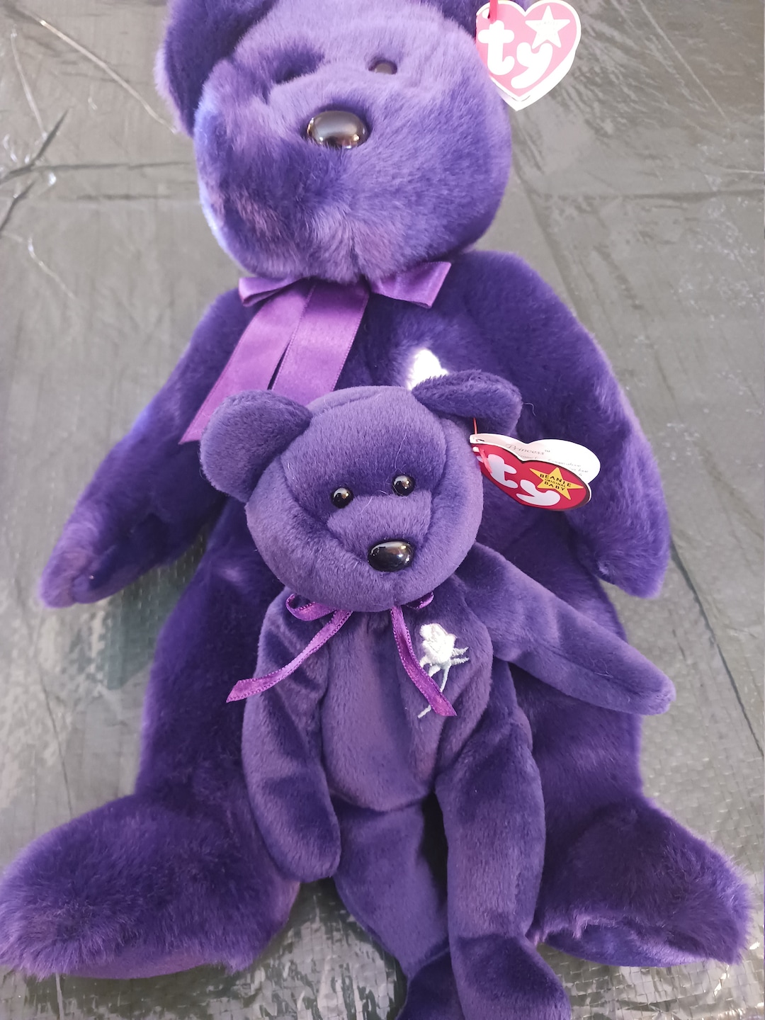 Ty Beanie Babies and Buddies Princess the Purple Bear With White Rose