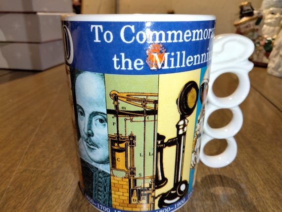 Whimsical Millennium Coffee Mug With Unique  2000 Handle