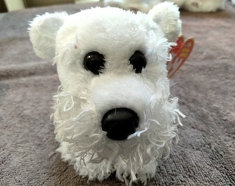 Ty Beanie Babies Farley The Soft, Plushy White Dog With Plaid Collar, MWMTs, World-Wide Shipping, Free To U.S. Residents,Ships TODAY!