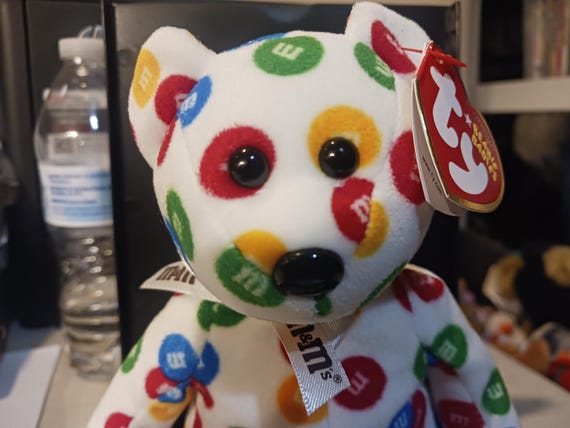 Ty Beanie Babies M and M Bear (White Bear In Colorful Colored M and M Print) MWMTs Brand New!