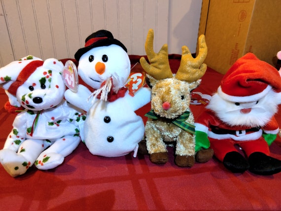 Ty Beanie Babies Santa, Rudy, Snowball and 1999 Holiday Bear 4 pc. Christmas Set