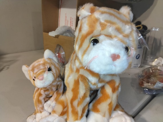 Ty Beanie Babies And Buddies Amber The Orange And White Stuffed Plush Cat (MWMTs) 2pc. Set