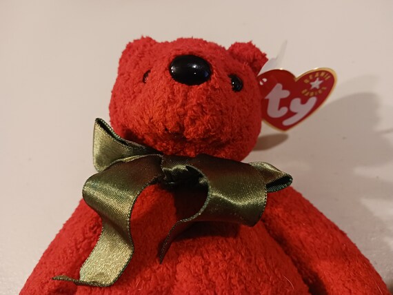TY Beanie Babies Mistletoe the Soft Nappy Red Bear With Dark Green Ribbon Etsy UK