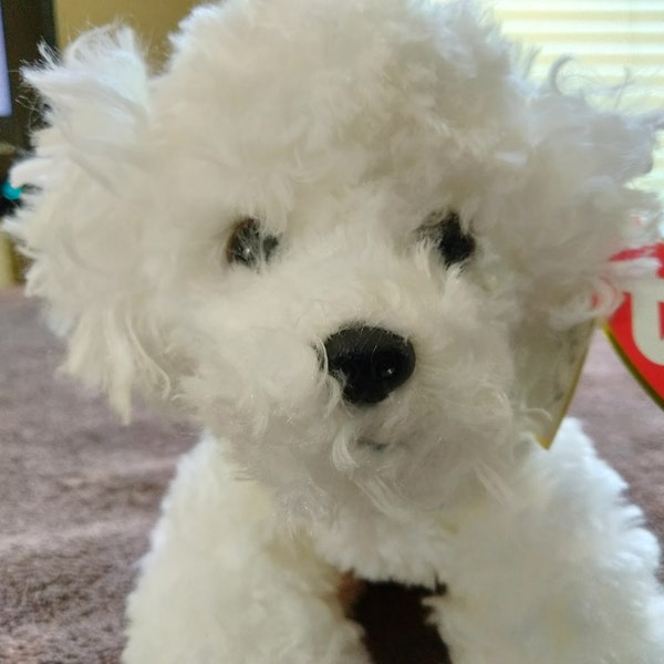 Ty Beanie Babies Lollipup The Soft, Plushy White Dog With Brown Collar, MWMTs, World-Wide Shipping, Free To U.S. Residents,Ships TODAY!