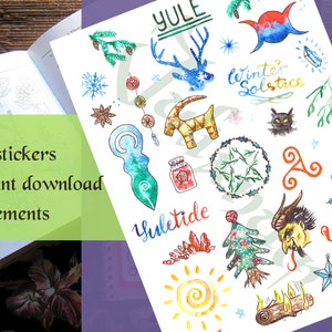 Adesivi Yule stampabili, pianificatore Yule, libro delle ombre Yuletide scaricabile, adesivi per streghe, Witchy Wiccan Grimoire Bullet Journal inverno