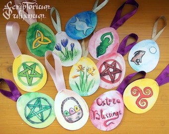 DIY Ostara ornaments, printable Ostara decoration, downloadable Ostara eggs, pagan decor, witch, Wicca ornaments, Wheel of the year, Wiccan