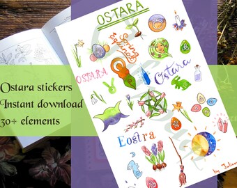 Pegatinas de Ostara imprimibles, planificador de Ostara, libro de sombras de Ostara descargable, pegatinas de brujas, Witchy Wiccan Grimoire Bullet Journal