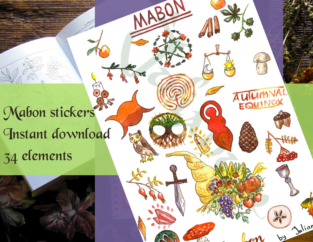 Printable Mabon Stickers, Mabon Planner, Downloadable Autumn Equinox ...