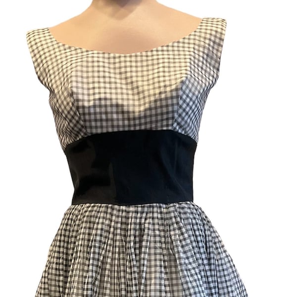 1950s Black and White Gingham Dress