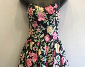 Laura Ashley Floral Strapless Dress Tag Size USA 8