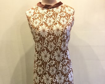 60's Dress Brown and White Lace Daisy 1960's Vintage
