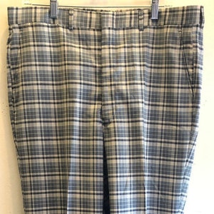 Men&#39;s Vintage Trousers Light Gray Blue Plaid Pants 1970&#39;s