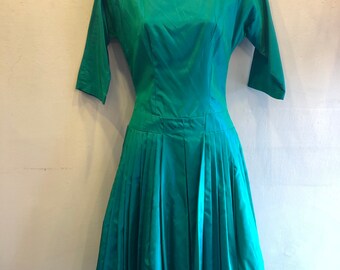 Blue Green 1950's Taffeta Shimmer Dress