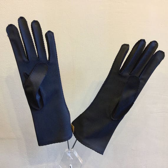 Vintage 1950's Harms Navy Blue Nylon Gloves Origi… - image 4