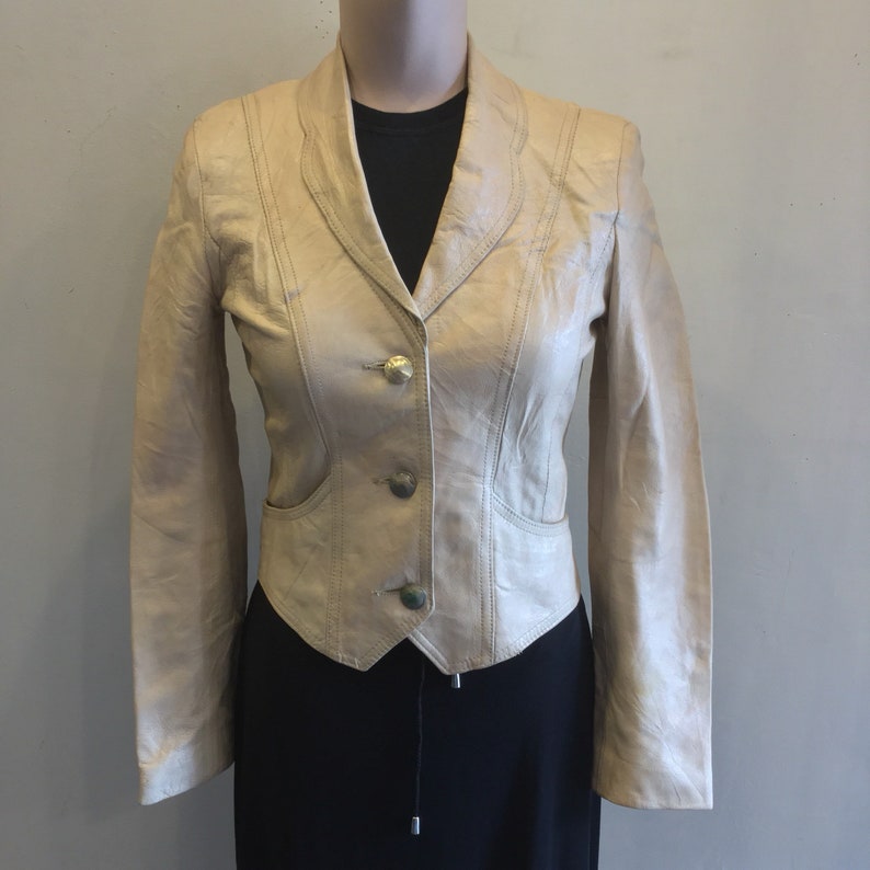 Ms Pioneer Pale Peach Tan Color Leather Jacket Western Style With Silver Buffalo Nickel Ons Albuquerque Usa