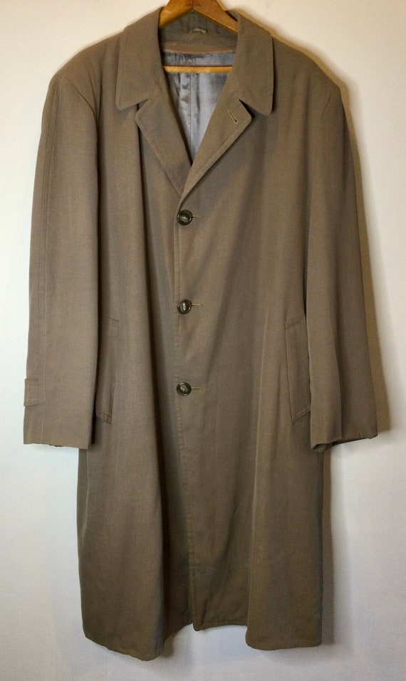 1960s Brown Gabardine Overcoat by Robert Hall Mens Mac - Gem