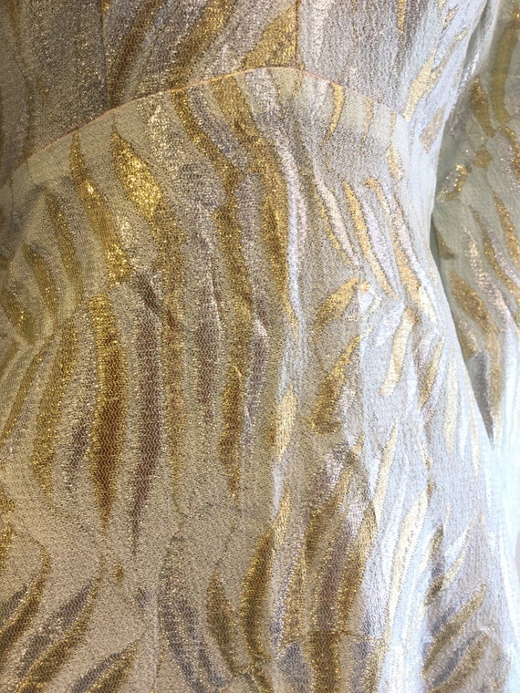 Gold and Silver Metallic Patterned 1970's Maxi Dr… - image 3