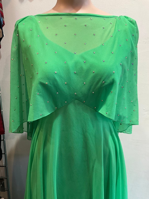 Green Chiffon Maxi Dress with Small Rhinestones 1… - image 2