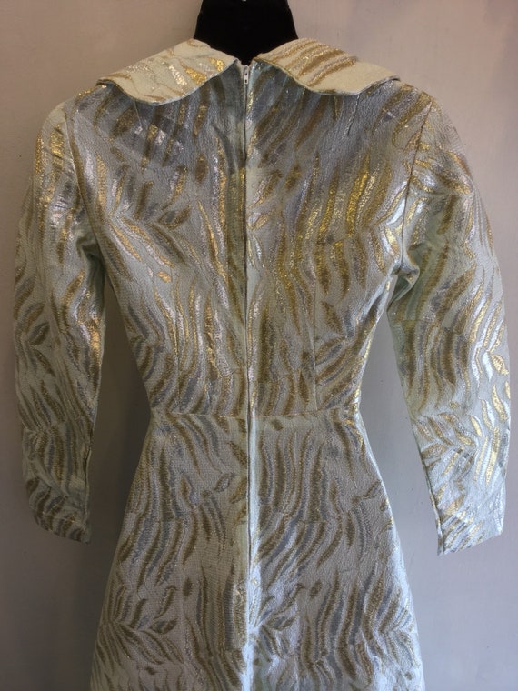 Gold and Silver Metallic Patterned 1970's Maxi Dr… - image 8