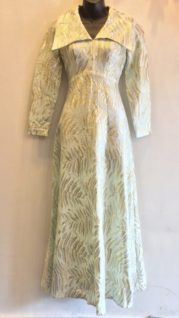 Gold and Silver Metallic Patterned 1970's Maxi Dr… - image 1
